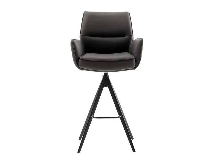 Barhocker, Anthrazit & Schwarz, 59x62x112 cm, Echtleder & Metall, Drehbar & Mit Armlehnen, Modern von Pharao24.de