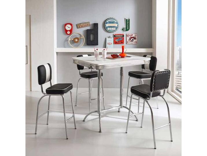 Bartisch mit Stühlen im Retro Look Schwarz Weiß gestreift (fünfteilig) von Pharao24.de