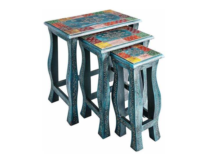 Beistelltisch Set in Blau und Bunt Shabby Chic Design (dreiteilig) von Pharao24.de