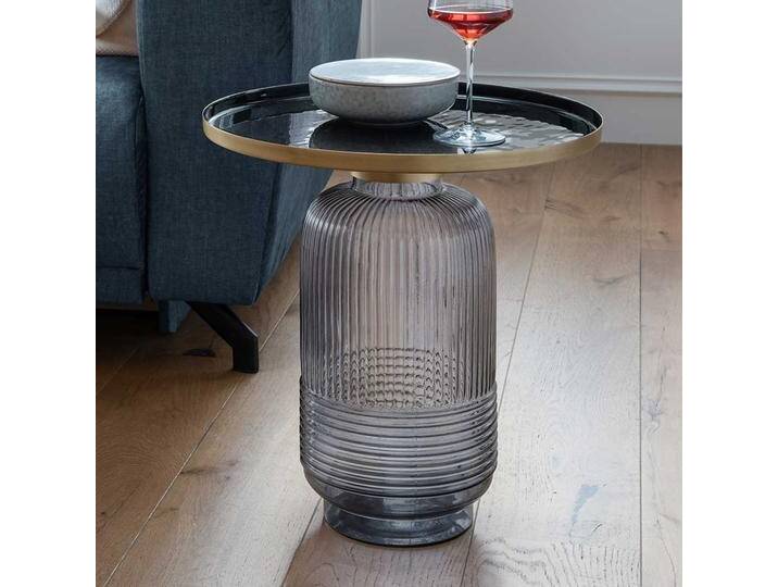 Beistelltisch Sofa Platte Metall Emaille Fuß aus Glas von Pharao24.de
