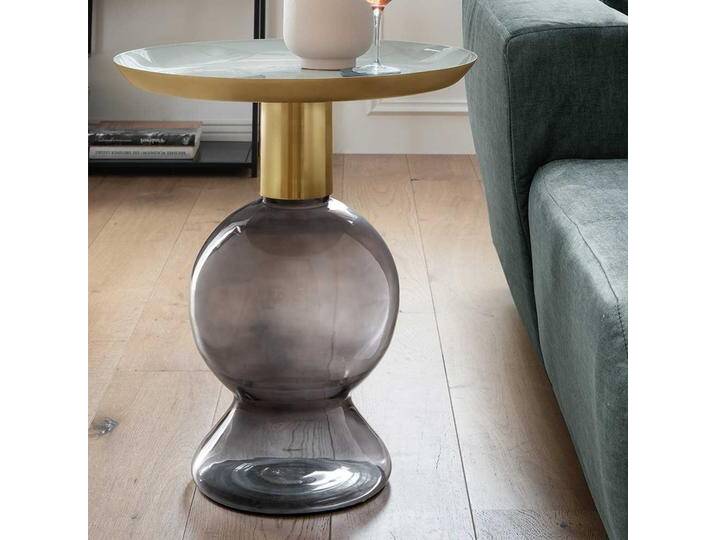 Beistelltisch Sofa mit Glas Fuß Metallplatte von Pharao24.de