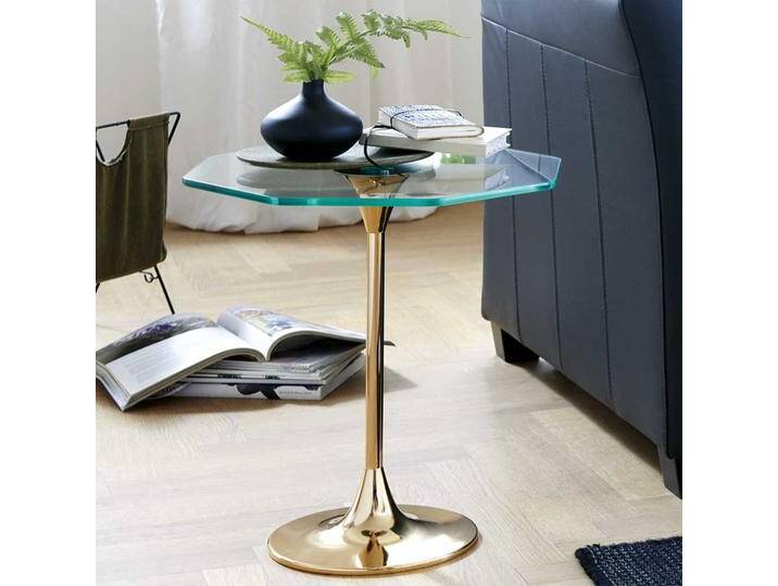 Beistelltisch Sofa mit achteckiger Glasplatte Goldfarben von Pharao24.de