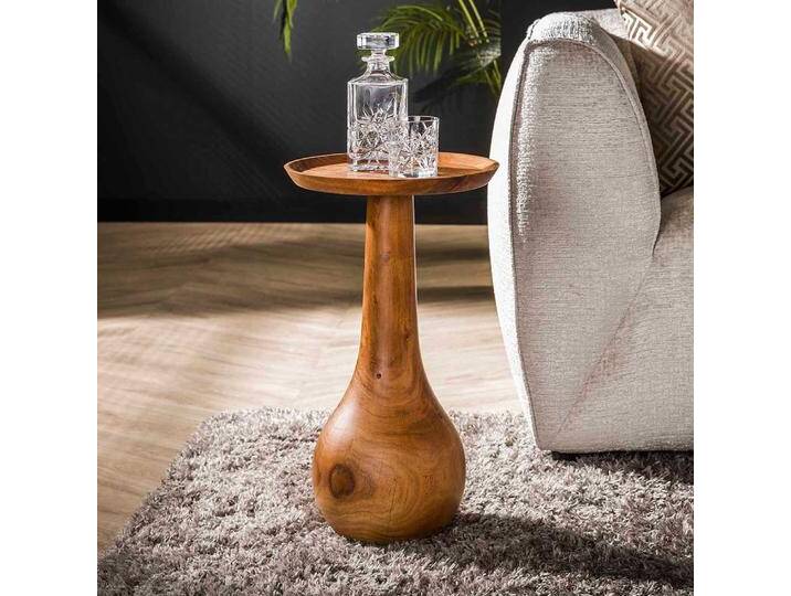 Beistelltischchen aus Akazie Massivholz 59 cm hoch - 35 cm Durchmesser von Pharao24.de