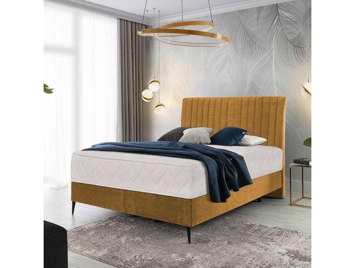 Bett Boxspringbett in Senfgelb aus Velours von Pharao24.de