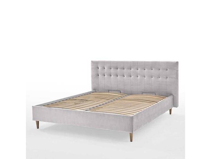 Bett Hellgrau 140x200 cm aus Samt Vierfußgestell aus Holz von Pharao24.de