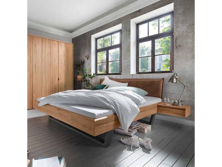 Bett Kombination aus Kernbuche Massivholz und Metall Industry Stil (dreiteilig) von Pharao24.de