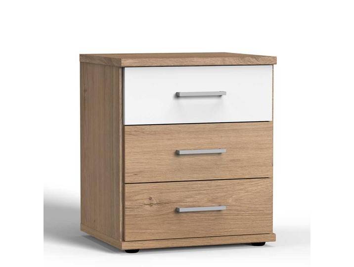 Bett Kommode mit drei Schubladen Eichefarben und Weiß Bett Kommode mit drei Schubladen Eichefarben und Weiß von Pharao24.de