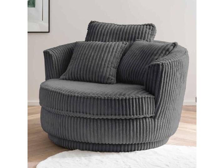 Big Sessel Anthrazit Breitcord im Retrostil 120x86x120 cm von Pharao24.de