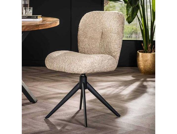 Boucle Esstisch Stühle in Beige und Schwarz drehbar (2er Set) von Pharao24.de