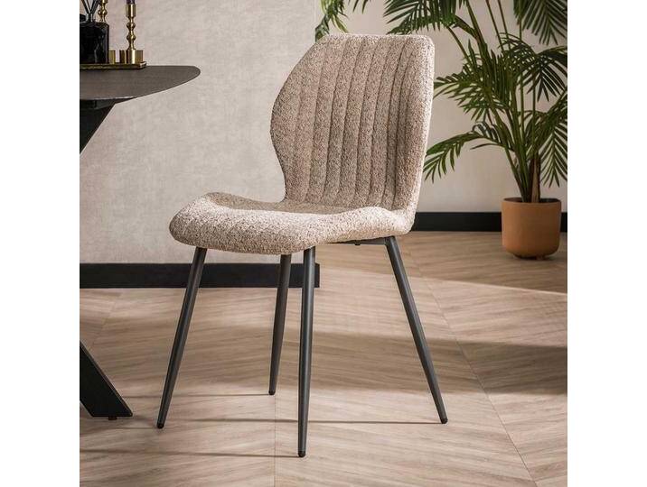 Boucle Esstisch Stuhl Set in Beige 47 cm Sitzhöhe (4er Set) von Pharao24.de