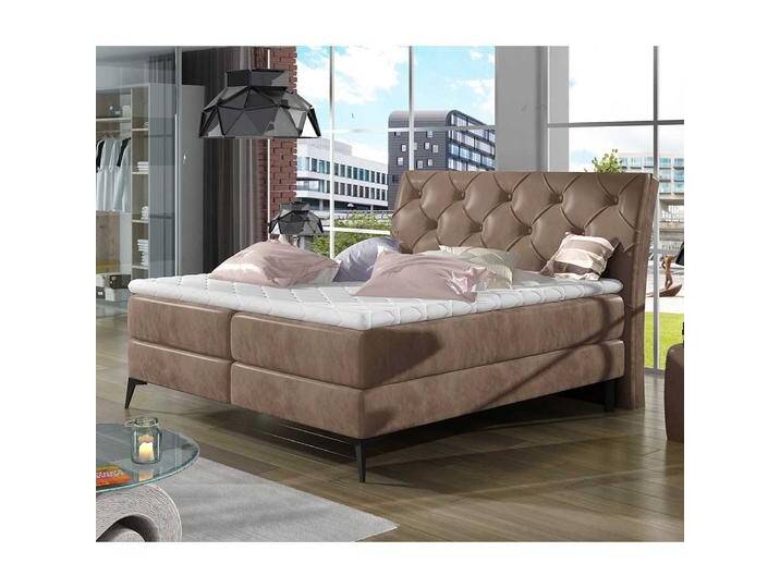 Boxbett Doppelbett mit Bezug in Hellbraun von Pharao24.de