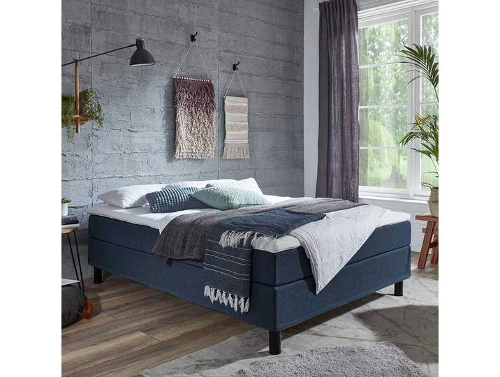 Boxspring Bett für Dachschrägen Stoffbezug in Blau von Pharao24.de