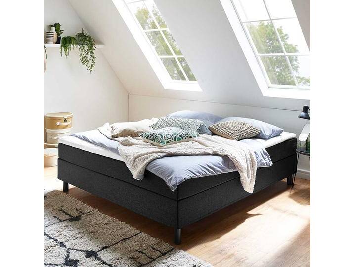 Boxspring ohne Kopfteil in Schwarz Webstoff Bezug Boxspring ohne Kopfteil in Schwarz Webstoff Bezug von Pharao24.de