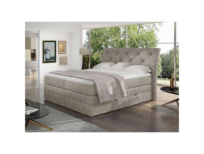 Boxspringbett Stauraumbett in Cremeweiß aus Vintage Optik Webstoff von Pharao24.de