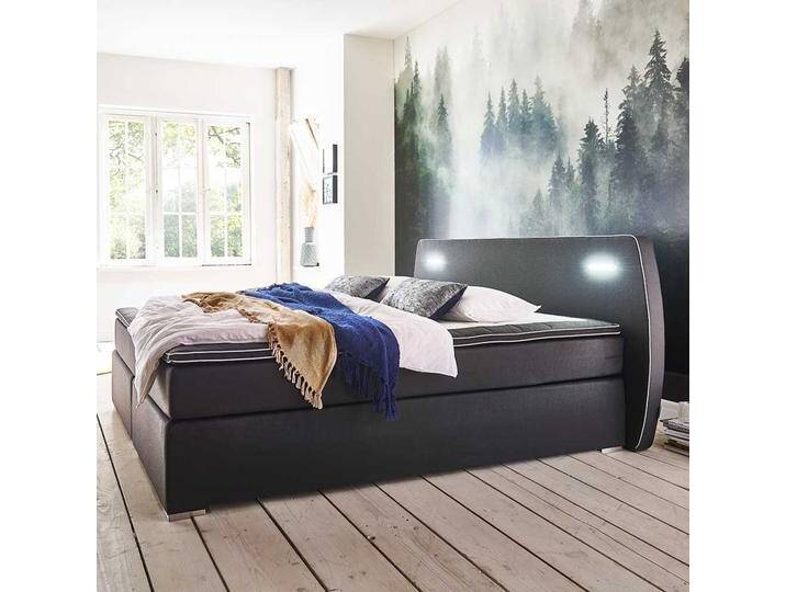 Boxspringbett in Dunkelgrau Webstoff beleuchtetem Kopfteil Boxspringbett in Dunkelgrau Webstoff beleuchtetem Kopfteil von Pharao24.de