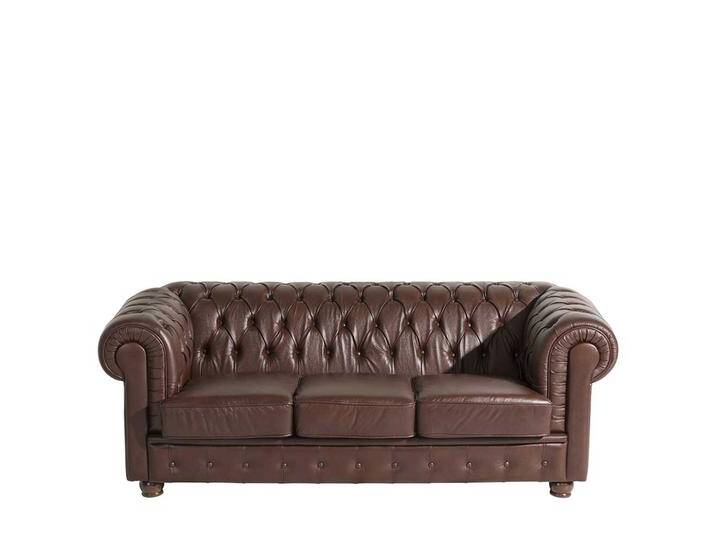 Braunes Dreisitzer Ledersofa im Chesterfield Look 200 cm breit von Pharao24.de
