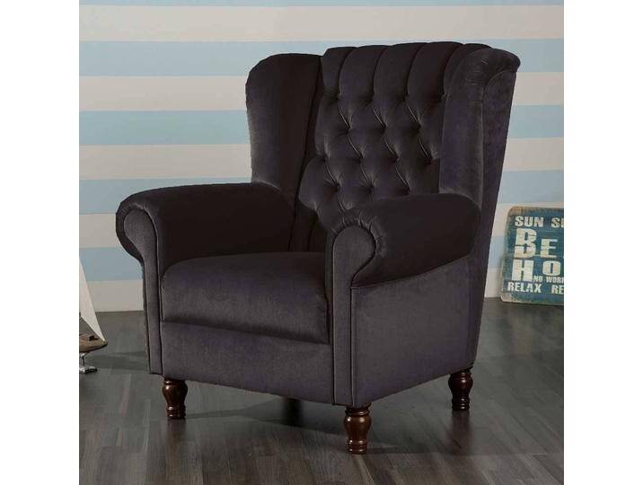 Chesterfield Look Polstersessel in Schwarz Samtvelours Federkern von Pharao24.de