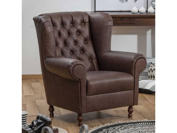 Chesterfield Polstersessel in Braun Echtleder Chesterfield Polstersessel in Braun Echtleder von Pharao24.de
