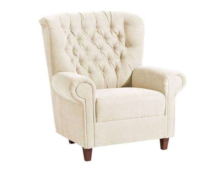 Chesterfieldsessel Creme mit Velours Bezug Federkern Polsterung von Pharao24.de