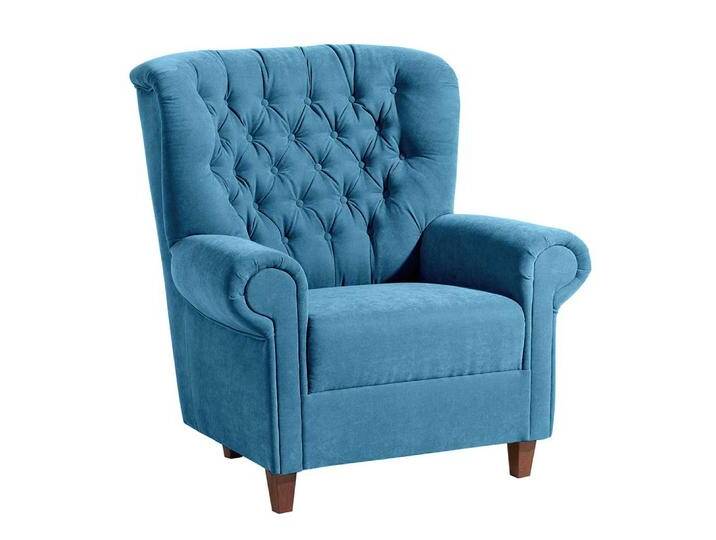 Chesterfieldsessel Petrol mit Velours Bezug 44 cm Sitzhöhe von Pharao24.de