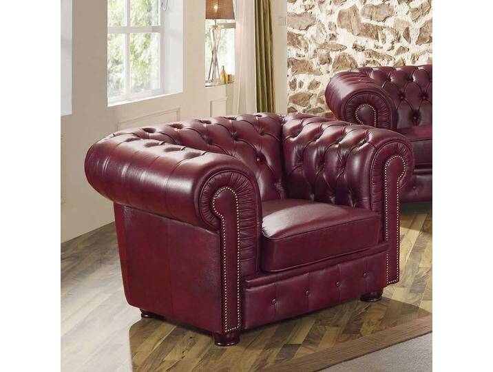 Chesterfieldsessel in Dunkelrot Echtleder Bezug von Pharao24.de