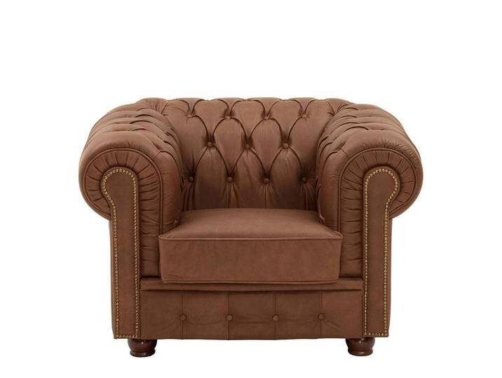 Club Sessel Echtleder im Chesterfield Look Cognac Braun von Pharao24.de