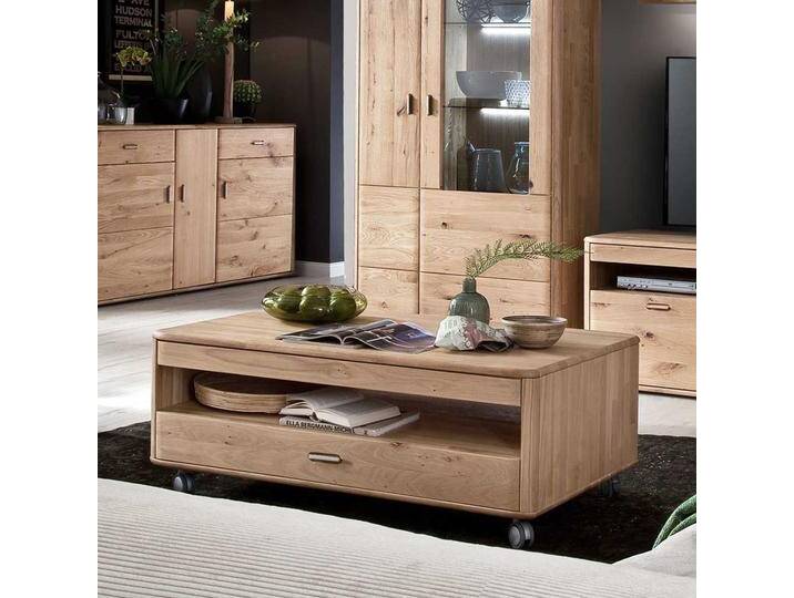 Couchtisch Massivholz in Eiche Bianco Rollen von Pharao24.de