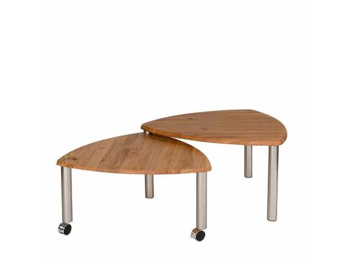 Couchtisch Set aus Wildeiche Massivholz mit Rollen von Pharao24.de