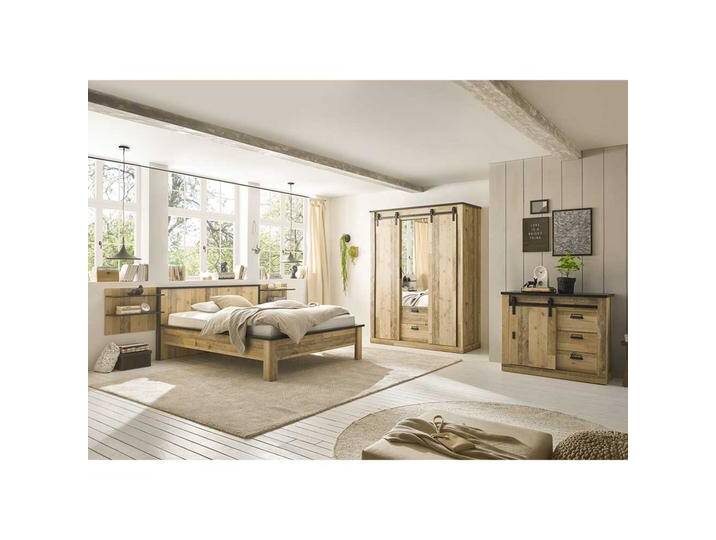 Country Look Schlafzimmer in Holz verwittert Anthrazit (fünfteilig) von Pharao24.de