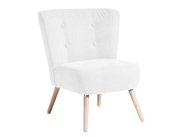 Cremefarbener Sessel im Retrostil Velours und Buche Massivholz von Pharao24.de