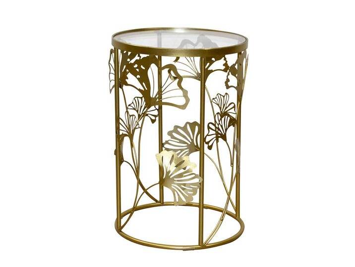 Design Beistelltisch Gestell Goldfarben Gingko Blatt Motiv Design Beistelltisch Gestell Goldfarben Gingko Blatt Motiv von Pharao24.de