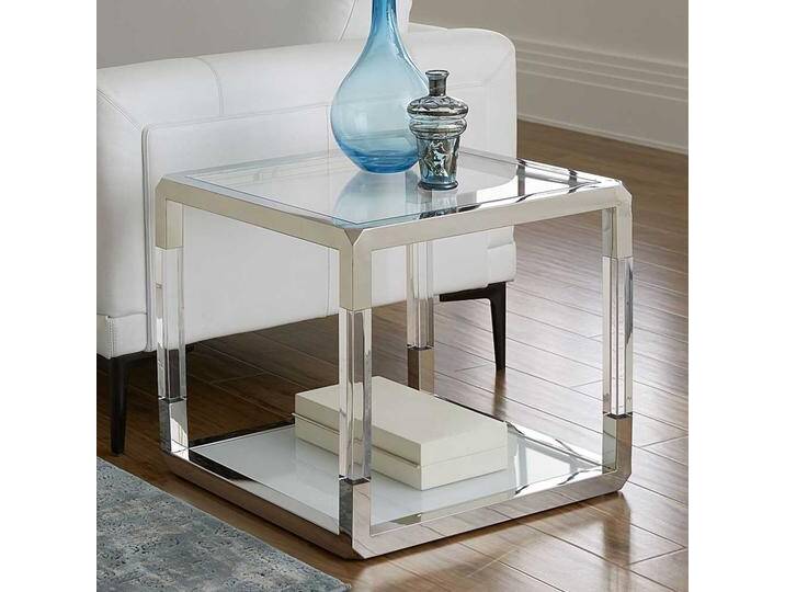Design Beistelltisch Transparent und Weiß Edelstahl und Glas von Pharao24.de