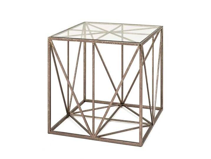 Design Beistelltisch in Bronzefarben Metall Glasplatte von Pharao24.de