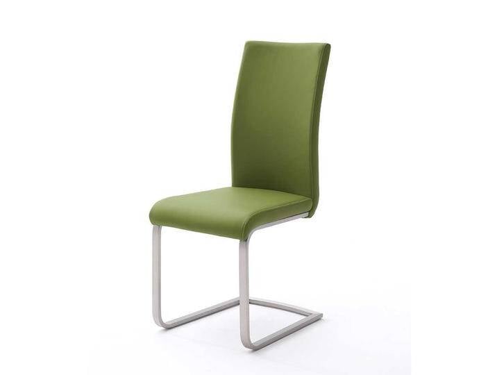 Design Freischwinger in Grün Kunstleder Edelstahl (4er Set) von Pharao24.de