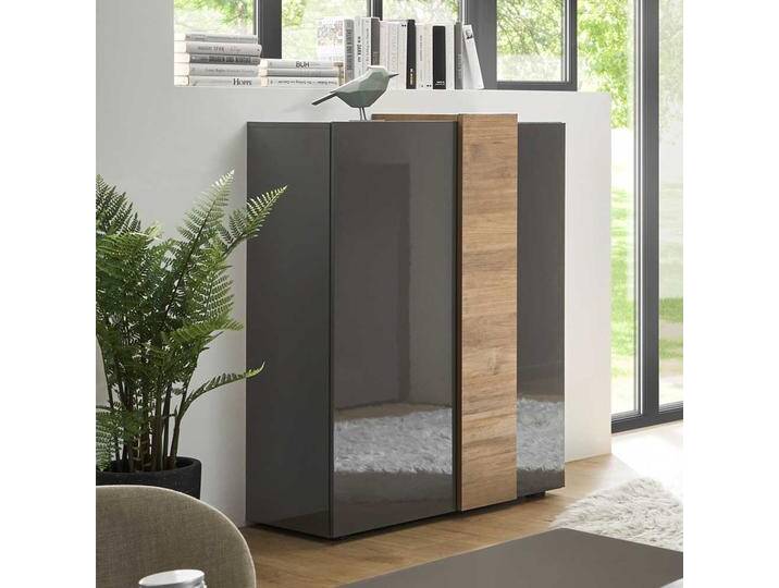Design Highboard in Dunkelgrau Eiche Holzoptik von Pharao24.de