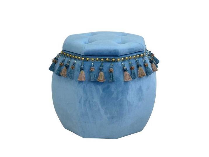 Design Hocker mit Stauraum Blau Samt von Pharao24.de