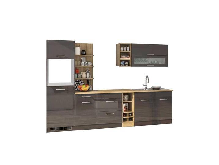 Design Küchenblock in Grau hochglänzend 300 cm breit (neunteilig) von Pharao24.de