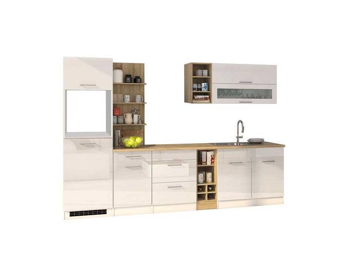 Design Küchenblock in Weiß Hochglanz 300 cm breit (neunteilig) von Pharao24.de