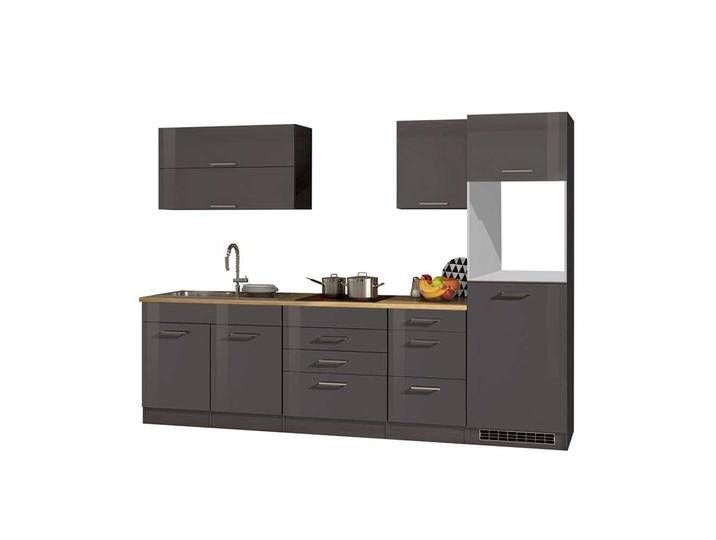 Design Küchenzeile in Grau Hochglanz 290 cm breit (siebenteilig) von Pharao24.de