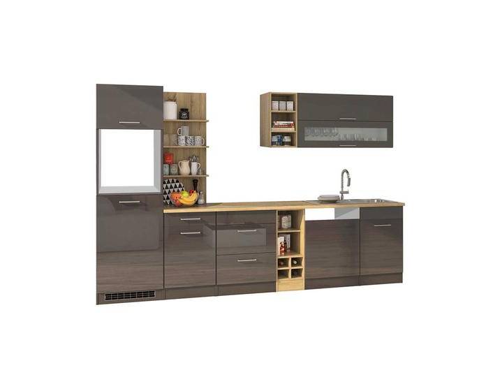 Design Küchenzeile in Grau Hochglanz 310 cm breit (neunteilig) von Pharao24.de