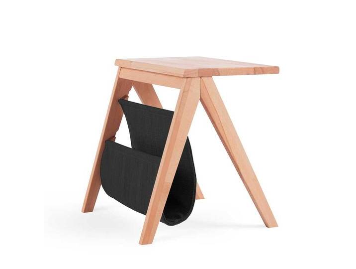 Design Nachttisch aus Kernbuche Massivholz Schwarz Webstoff von Pharao24.de