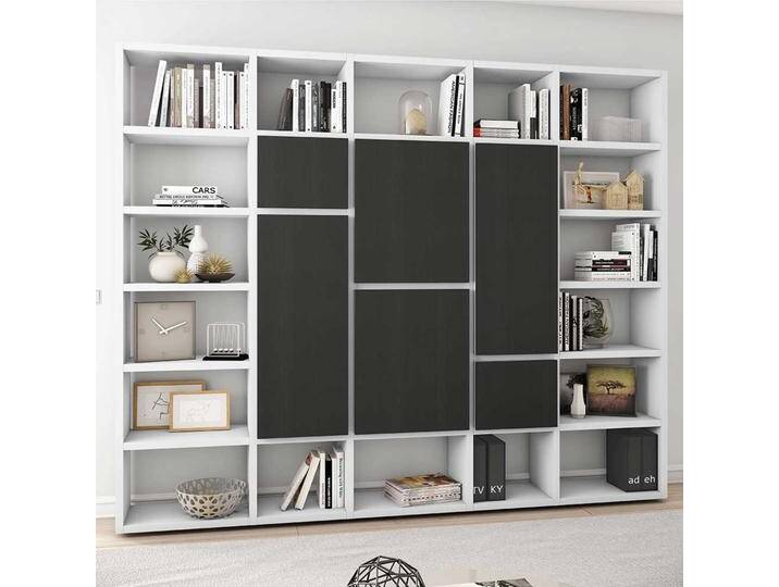 Design Regal in Schwarz Braun Eiche und Weiß Türen von Pharao24.de