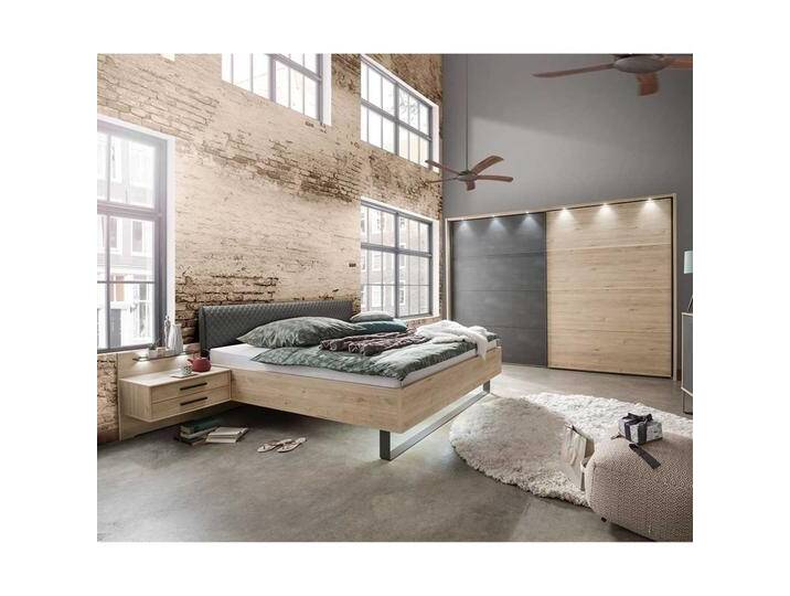Design Schlafzimmer Set in Eichefarben und Dunkelgrau LED Beleuchtung (vierteilig) von Pharao24.de
