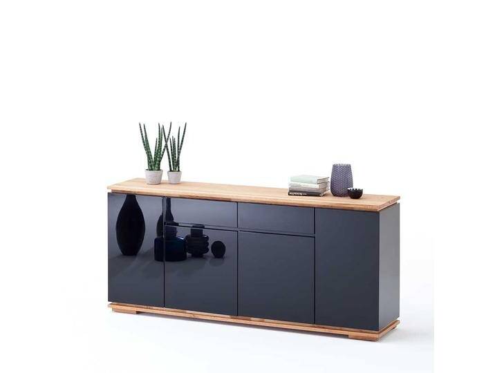 Design Sideboard in Schwarz Hochglanz Asteiche Massivholz von Pharao24.de