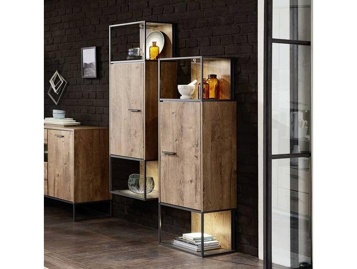 Design Standvitrine im Loft Style Eiche dunkel Optik und Dunkelgrau Design Standvitrine im Loft Style Eiche dunkel Optik und Dunkelgrau von Pharao24.de