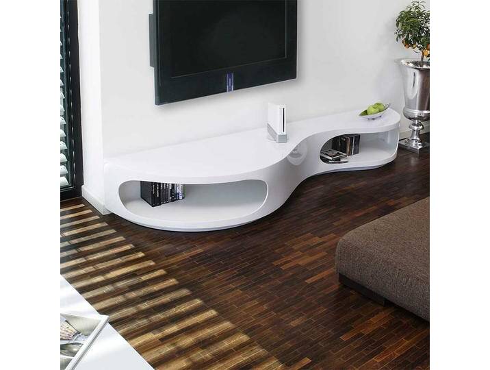 Design TV Board in Hochglanz Weiß geschwungen von Pharao24.de