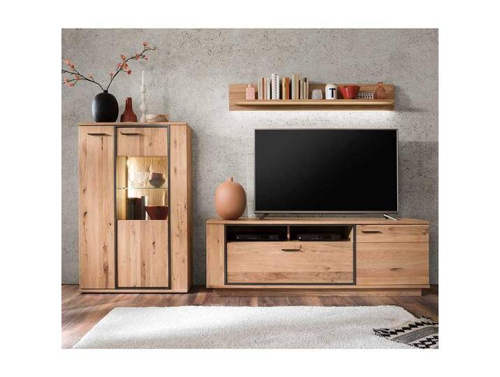 Design Wohnwand in Asteiche Bianco furniert 270 cm breit (dreiteilig) von Pharao24.de