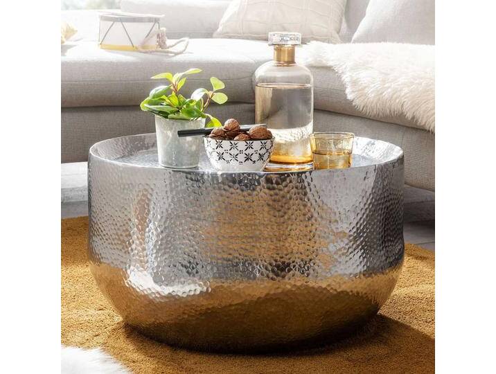Designcouchtisch Silber aus Aluminium Hammerschlag Optik von Pharao24.de