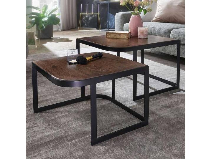Designcouchtische in Dunkelbraun und Schwarz Massivholz und Metall (zweiteilig) von Pharao24.de