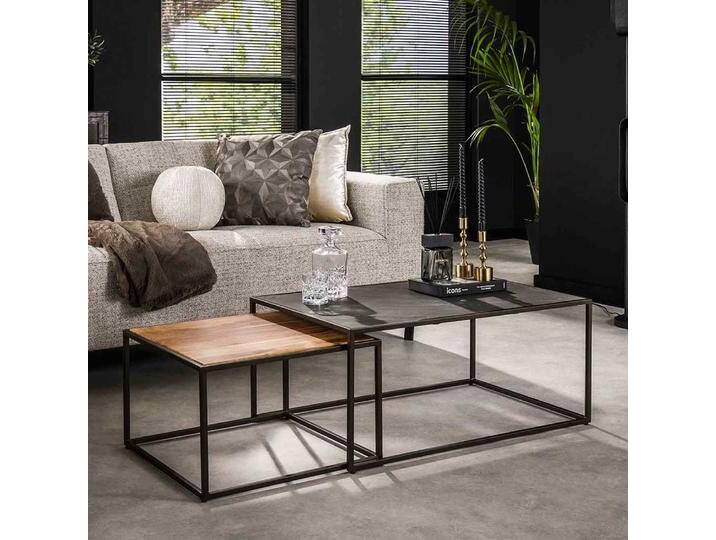 Designercouchtisch Set in Dunkelgrau Akaziefarben (zweiteilig) von Pharao24.de